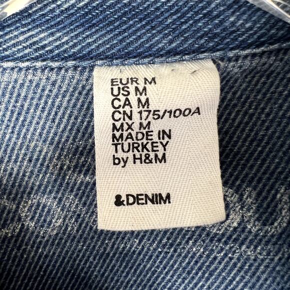 H&M Denim Jacket Blue Medium Wash Button Oversized Jean MEDIUM 100% Cotton - Picture 3 of 7